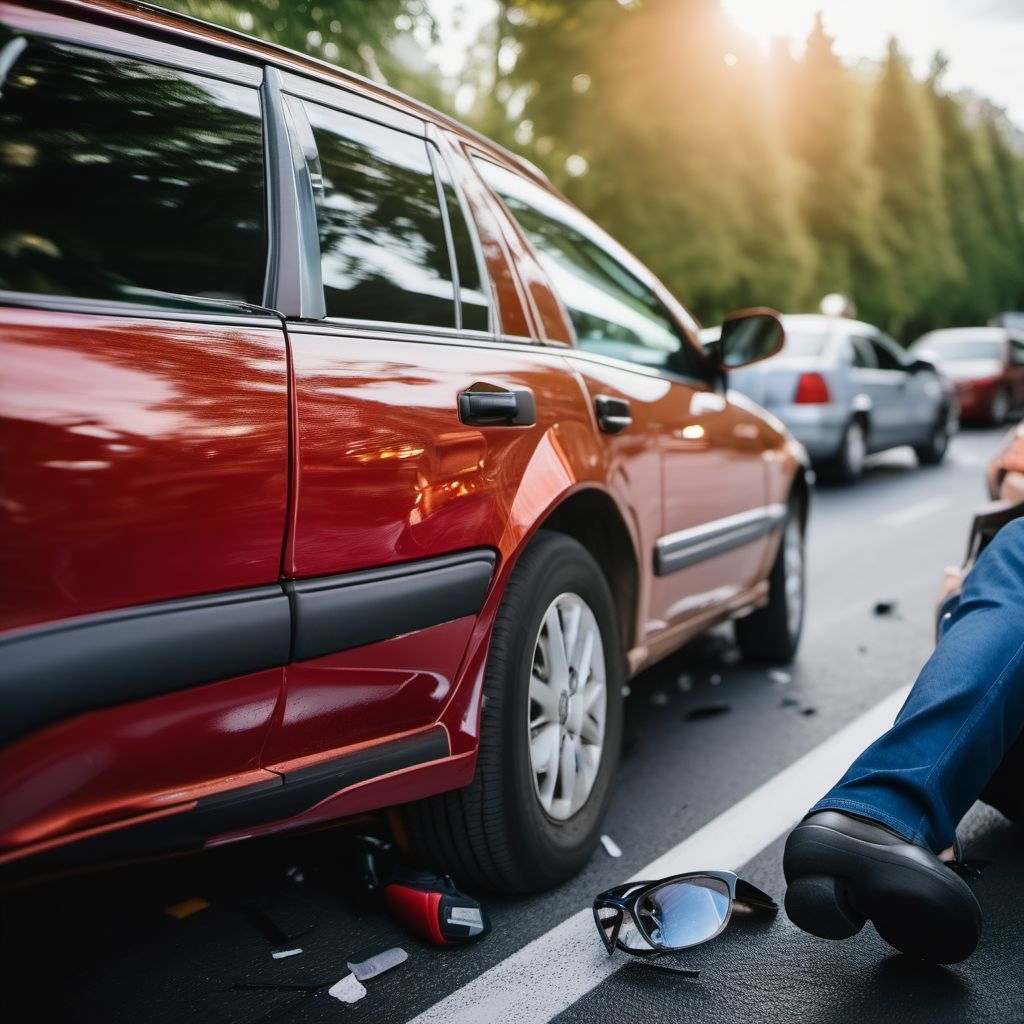 Car passenger injured in noncollision transport accident in traffic accident digital illustration