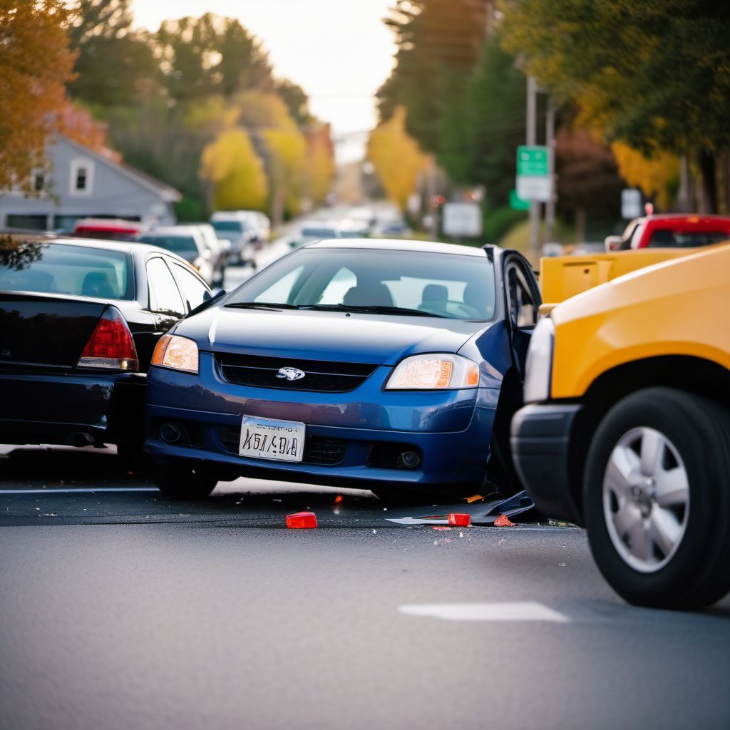 Driver injured in collision with other and unspecified motor vehicles in nontraffic accident digital illustration