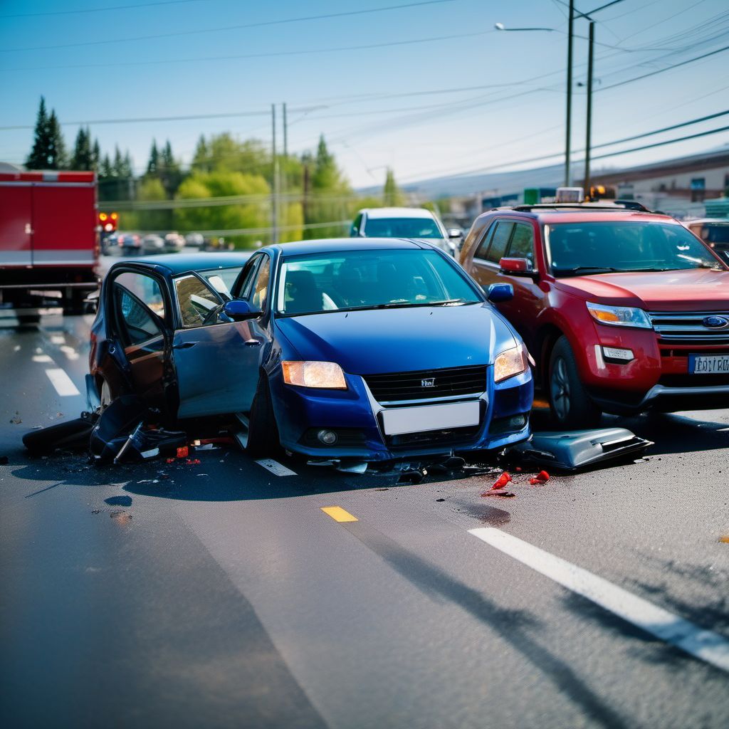 Passenger injured in collision with other and unspecified motor vehicles in traffic accident digital illustration