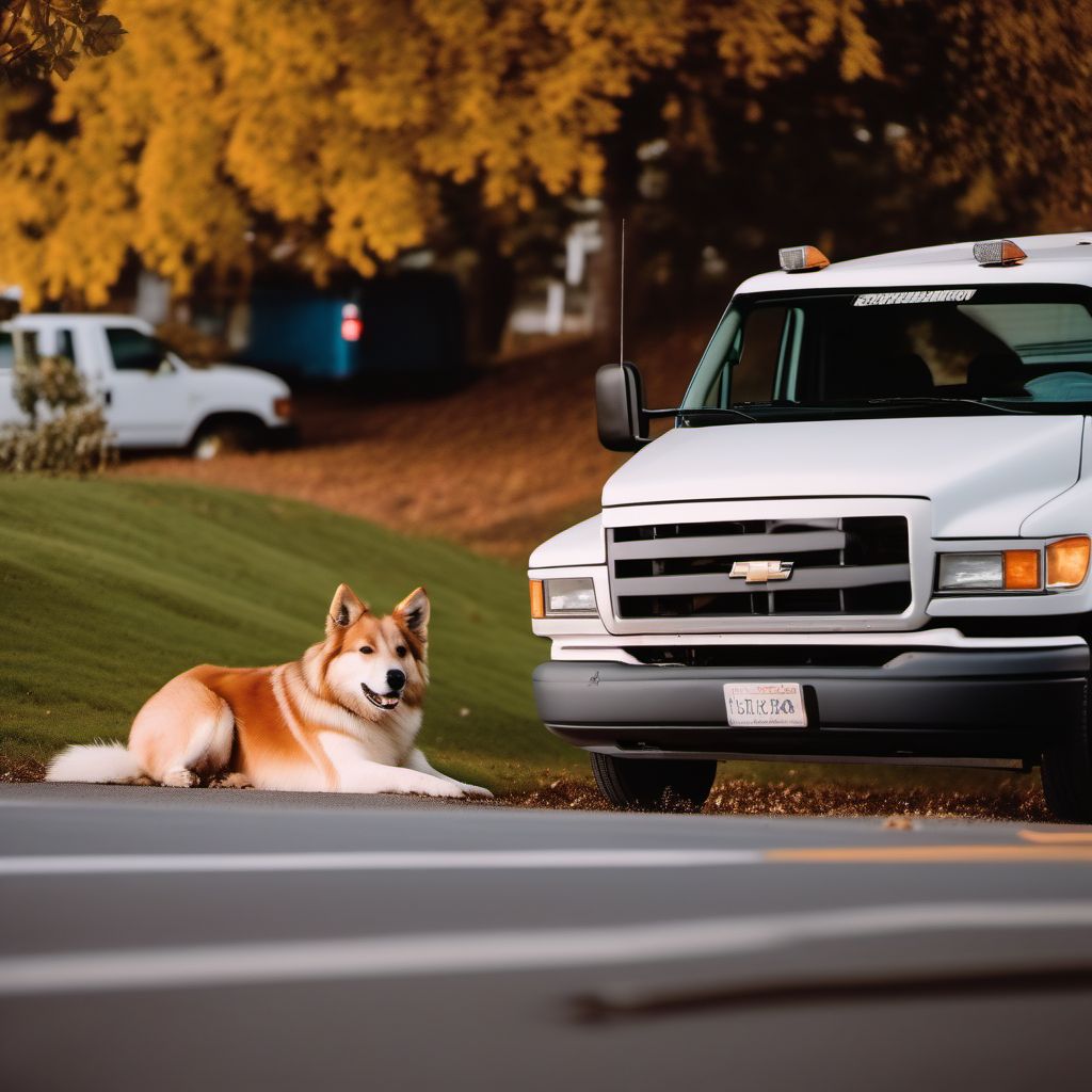 Unspecified occupant of pick-up truck or van injured in collision with pedestrian or animal in nontraffic accident digital illustration