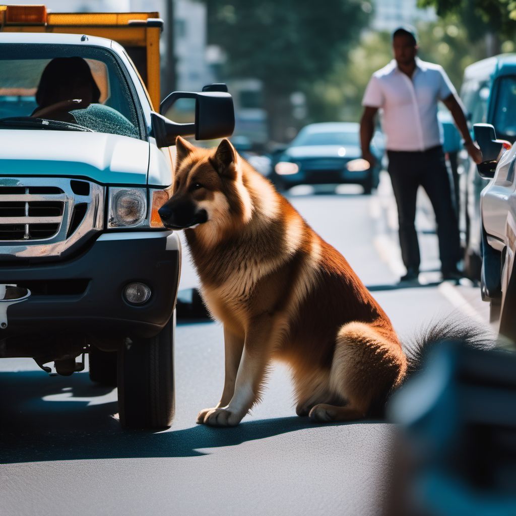 Driver of pick-up truck or van injured in collision with pedestrian or animal in traffic accident digital illustration