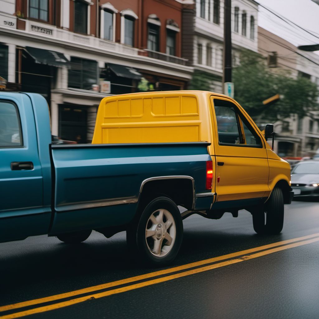 Passenger in pick-up truck or van injured in collision with pedestrian or animal in traffic accident digital illustration