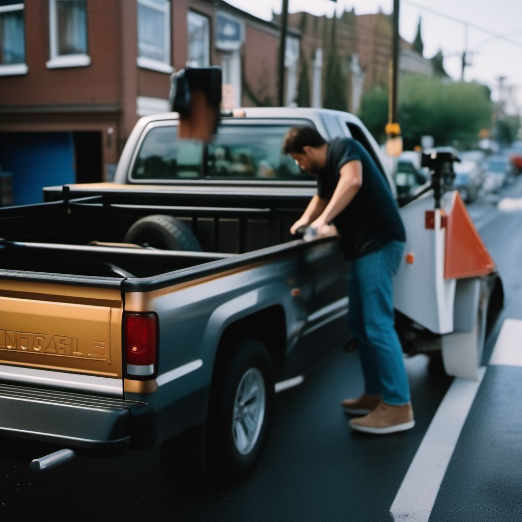 Person boarding or alighting a pick-up truck or van injured in collision with pedal cycle digital illustration