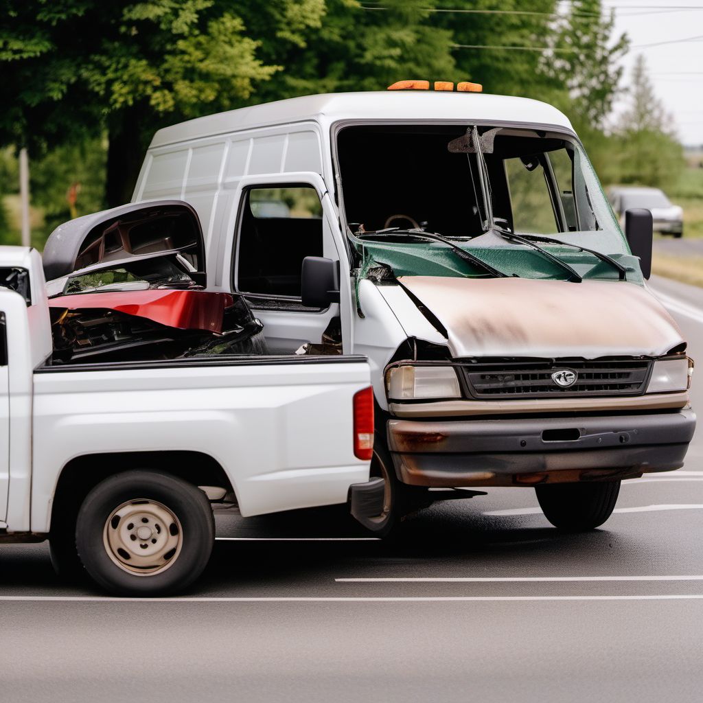 Driver of pick-up truck or van injured in collision with car, pick-up truck or van in nontraffic accident digital illustration