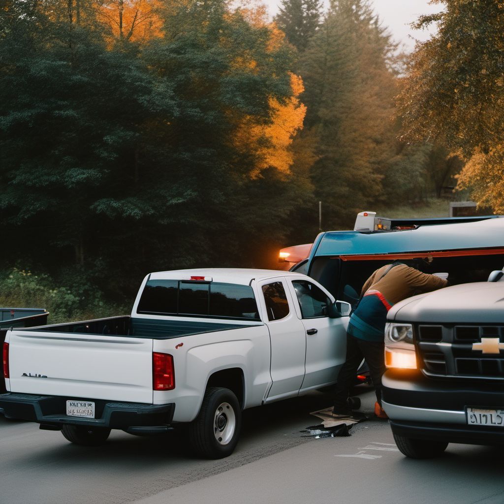 Person boarding or alighting a pick-up truck or van injured in collision with car, pick-up truck or van digital illustration