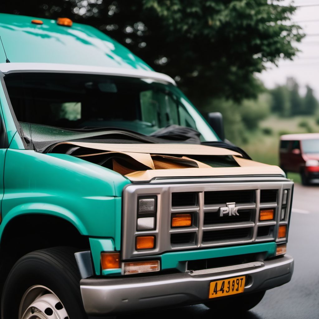 Unspecified occupant of pick-up truck or van injured in collision with heavy transport vehicle or bus in nontraffic accident digital illustration