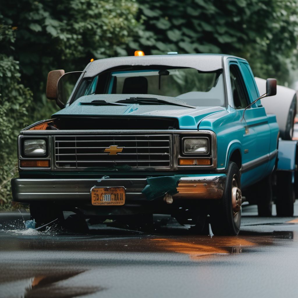 Driver of pick-up truck or van injured in collision with fixed or stationary object in nontraffic accident digital illustration