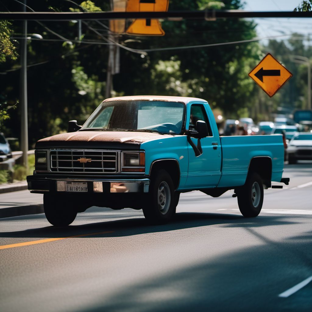 Passenger in pick-up truck or van injured in collision with fixed or stationary object in traffic accident digital illustration