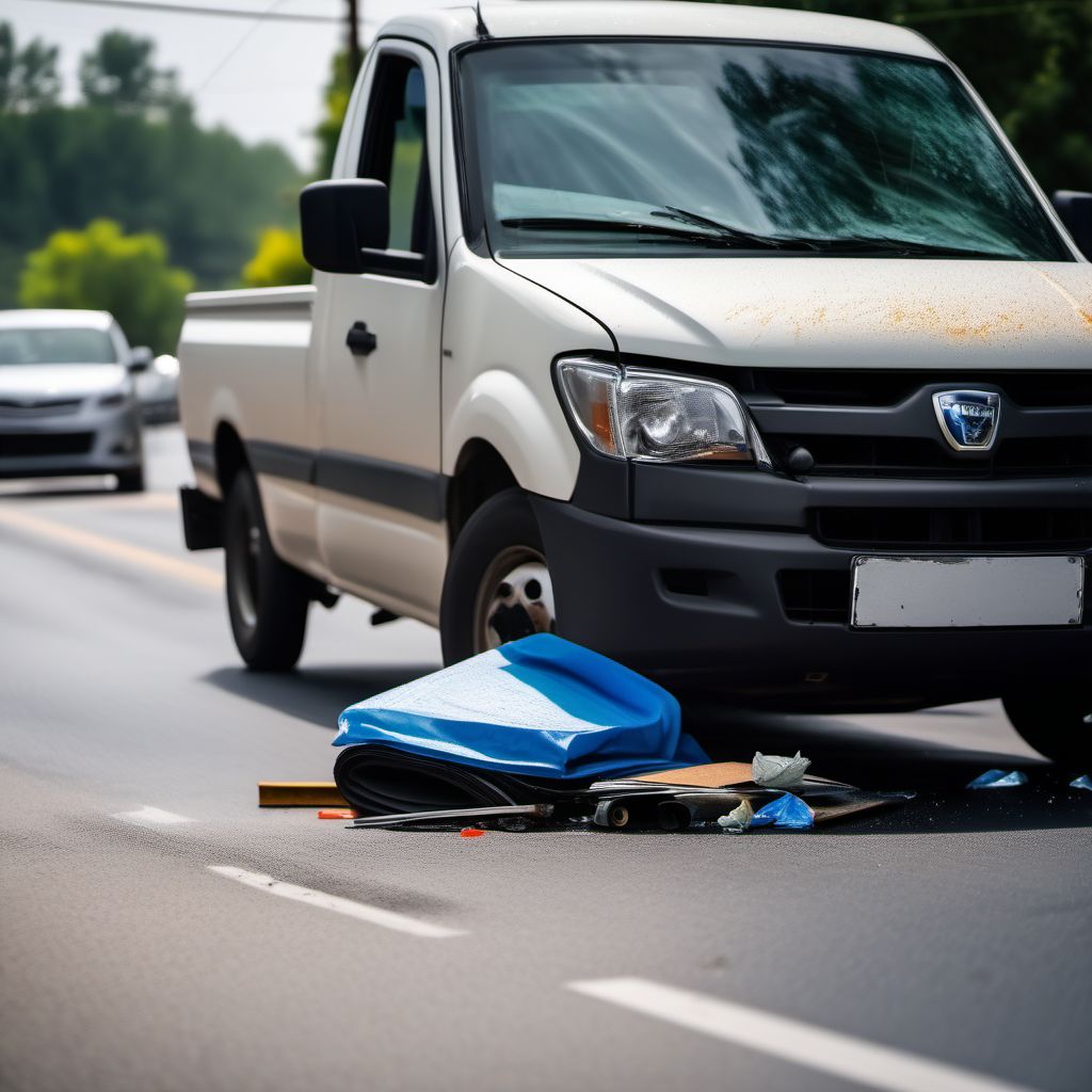 Unspecified occupant of pick-up truck or van injured in collision with fixed or stationary object in traffic accident digital illustration