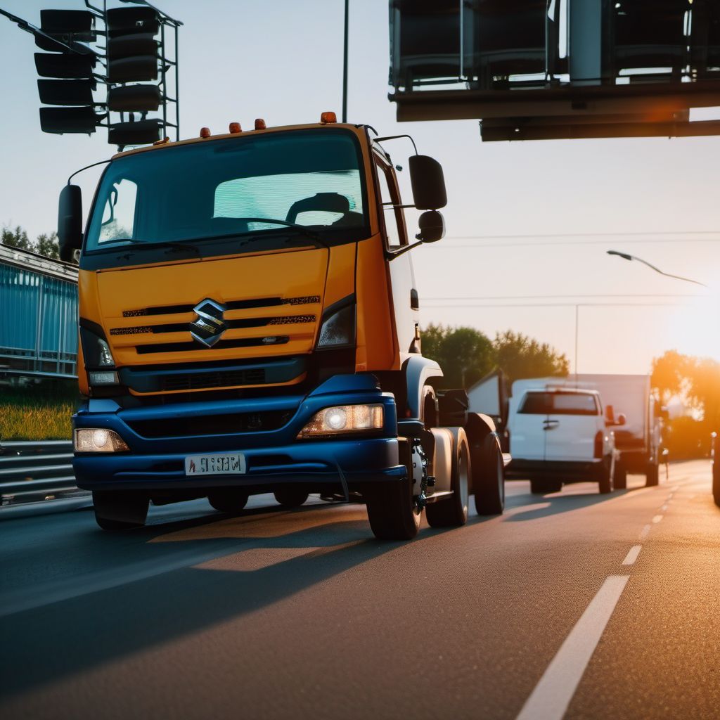 Driver of pick-up truck or van injured in noncollision transport accident in nontraffic accident digital illustration