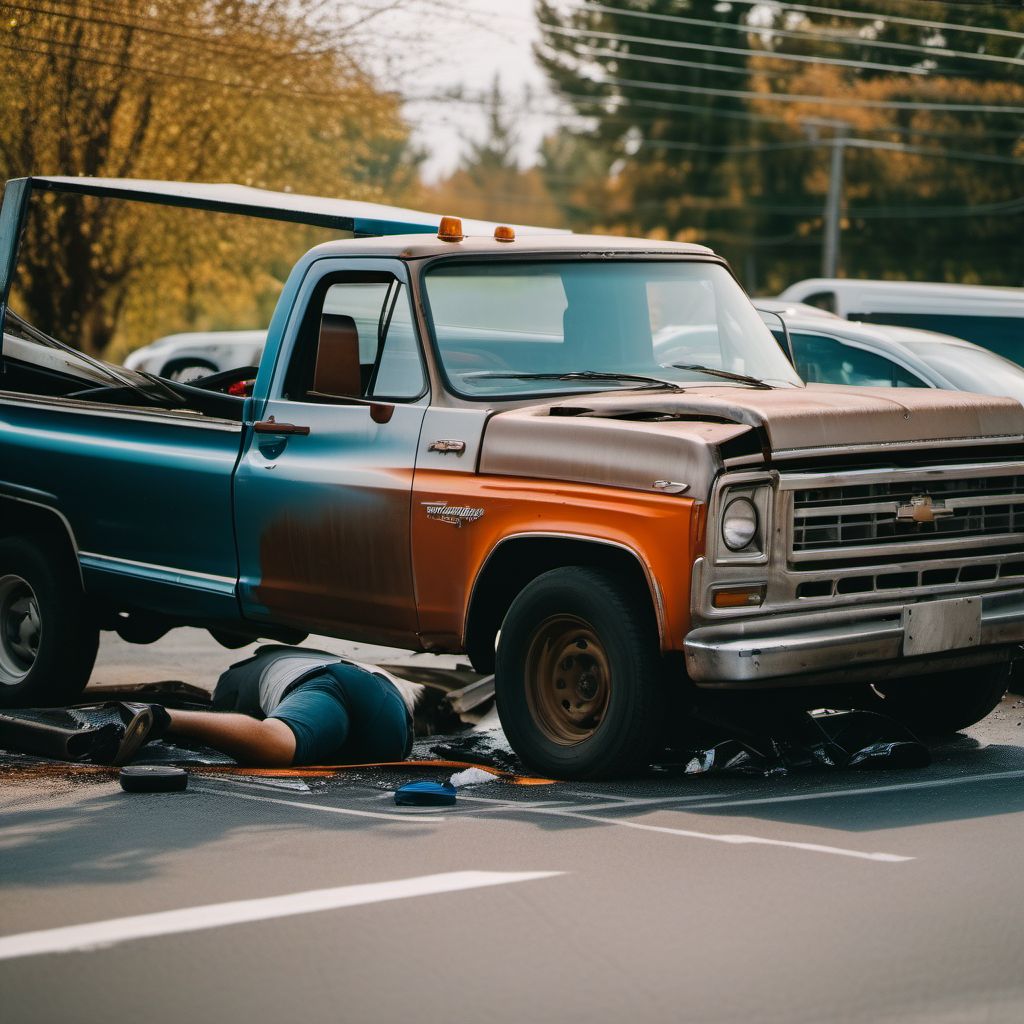 Passenger in pick-up truck or van injured in collision with other and unspecified motor vehicles in nontraffic accident digital illustration