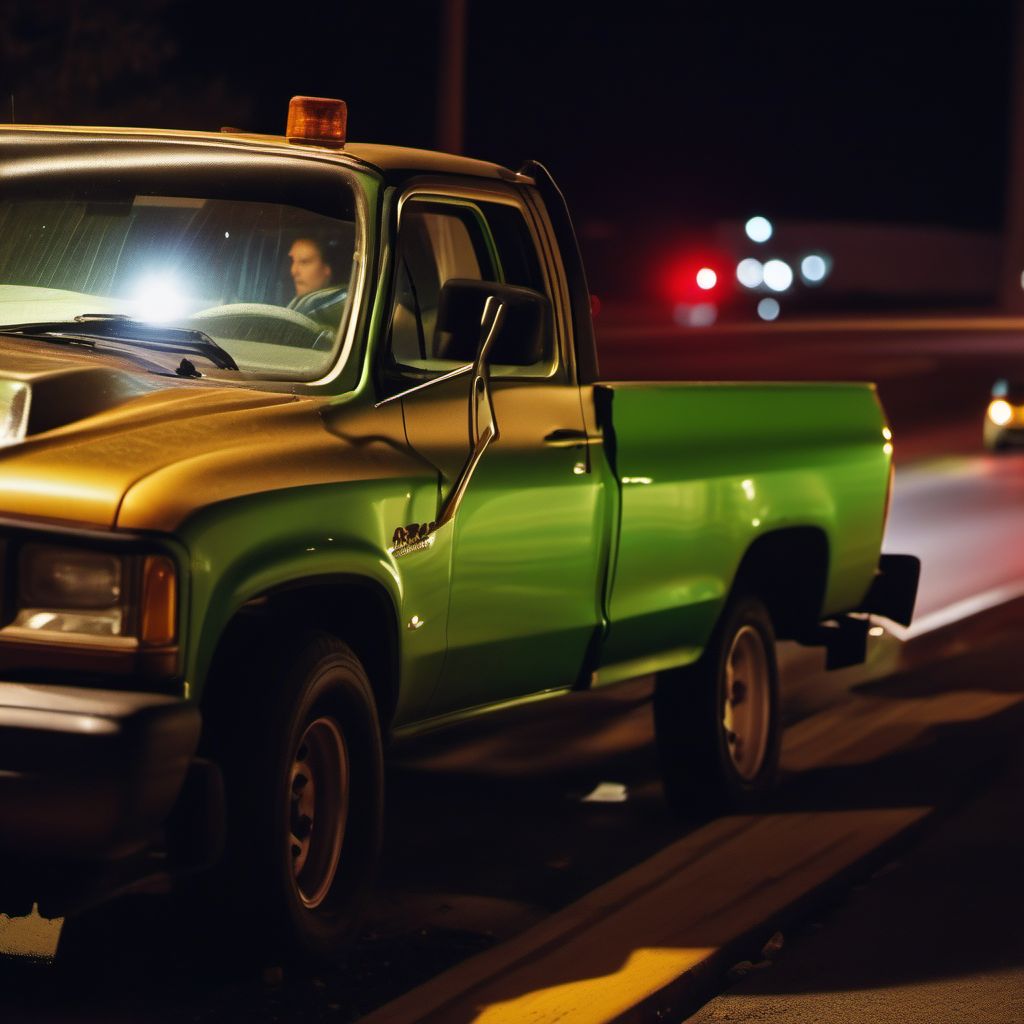 Occupant (driver) (passenger) of pick-up truck or van injured in unspecified nontraffic accident digital illustration