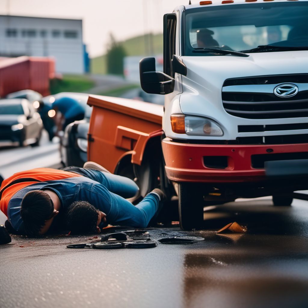 Driver of pick-up truck or van injured in collision with other and unspecified motor vehicles in traffic accident digital illustration