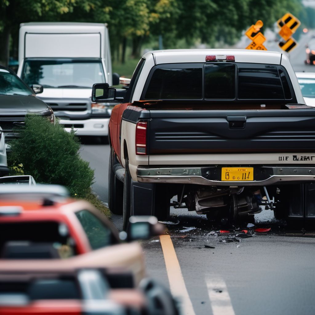 Unspecified occupant of pick-up truck or van injured in collision with other and unspecified motor vehicles in traffic accident digital illustration