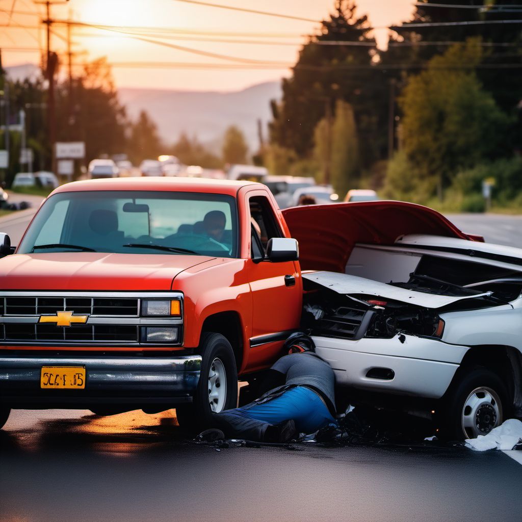 Unspecified occupant of pick-up truck or van injured in collision with unspecified motor vehicles in traffic accident digital illustration