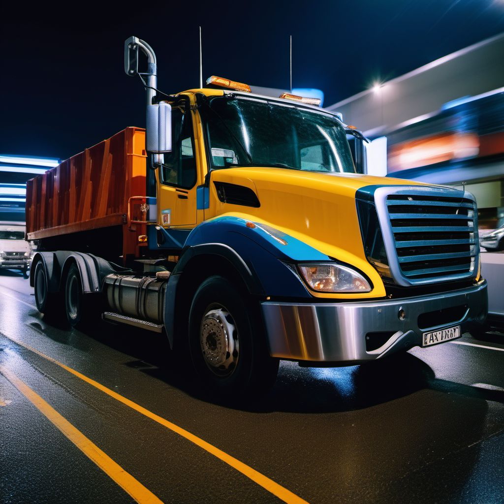 Occupant of heavy transport vehicle injured in collision with pedestrian or animal digital illustration