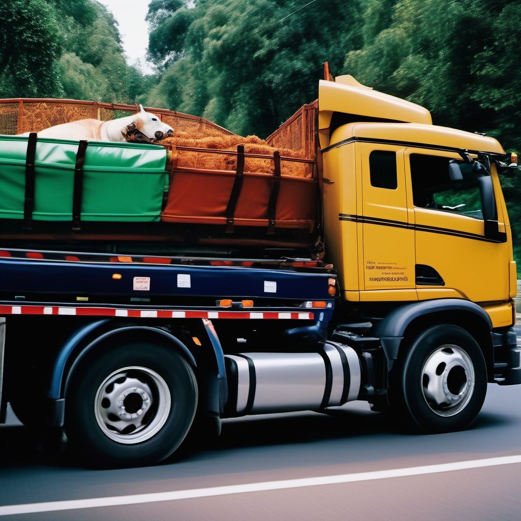 Unspecified occupant of heavy transport vehicle injured in collision with pedestrian or animal in nontraffic accident digital illustration