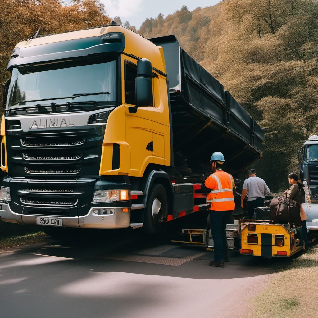 Person boarding or alighting a heavy transport vehicle injured in collision with pedestrian or animal digital illustration