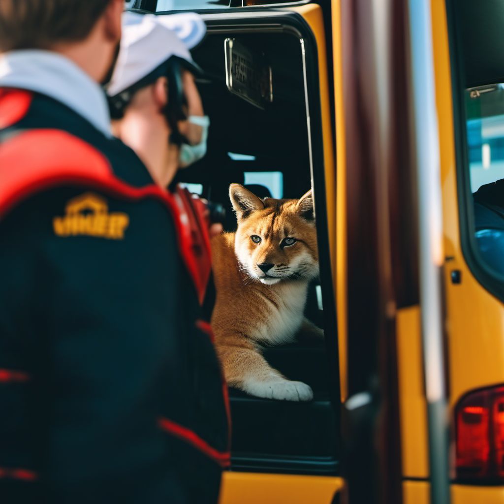 Passenger in heavy transport vehicle injured in collision with pedestrian or animal in traffic accident digital illustration