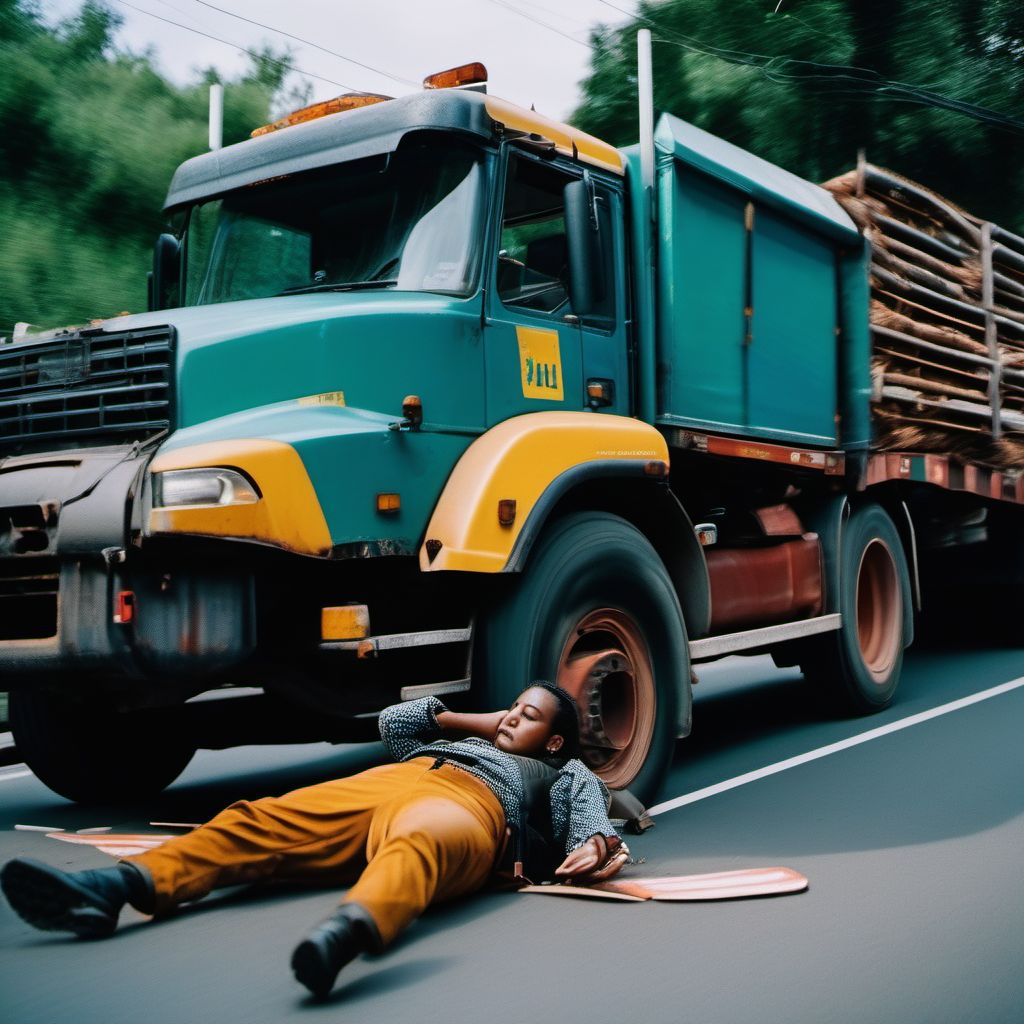 Unspecified occupant of heavy transport vehicle injured in collision with pedestrian or animal in traffic accident digital illustration