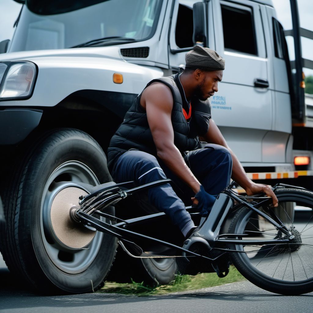 Occupant of heavy transport vehicle injured in collision with pedal cycle digital illustration