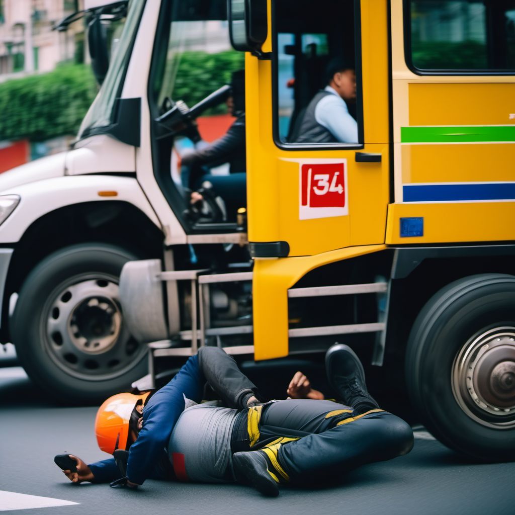 Driver of heavy transport vehicle injured in collision with pedal cycle in traffic accident digital illustration