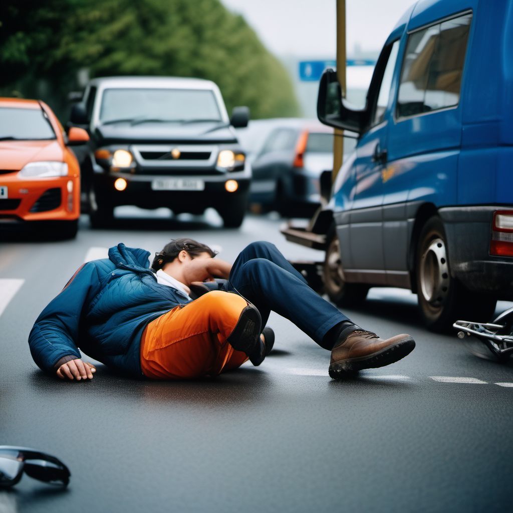 Unspecified occupant of heavy transport vehicle injured in collision with pedal cycle in traffic accident digital illustration