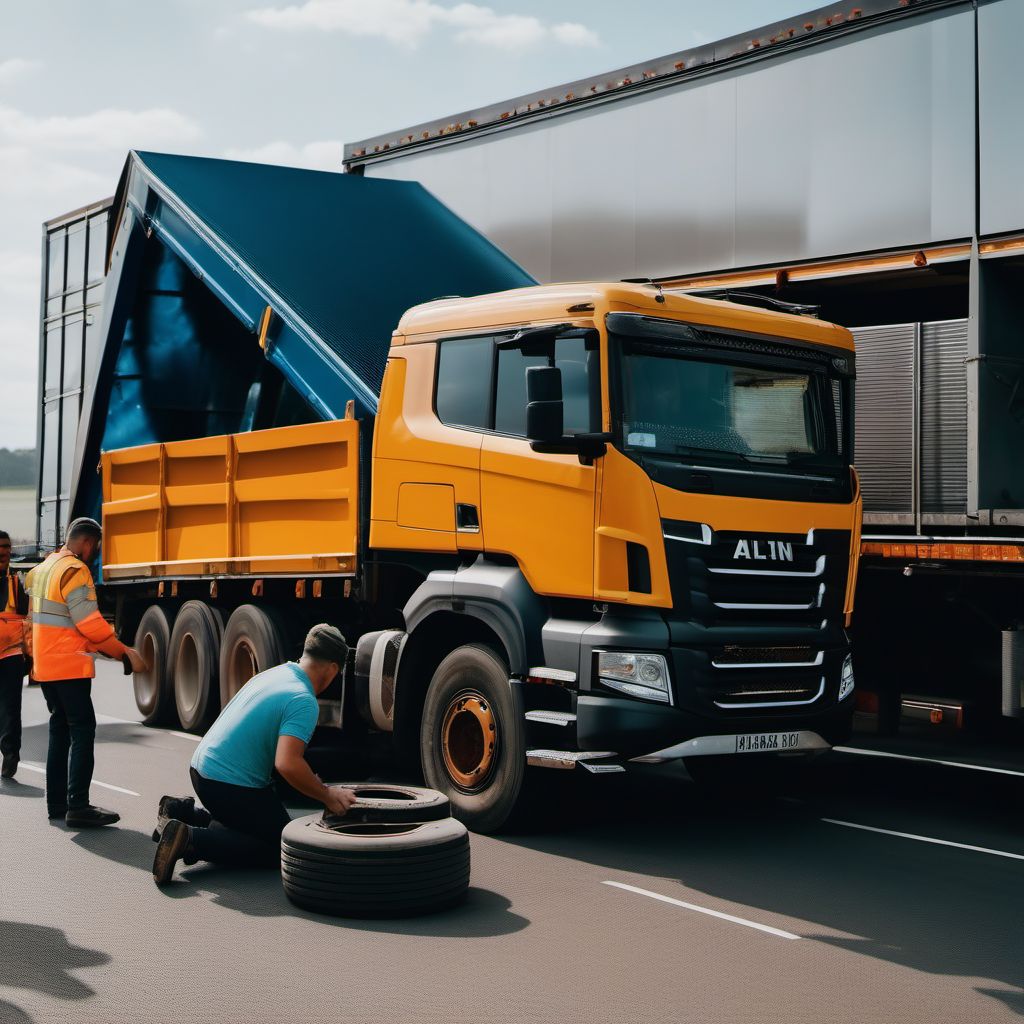 Person boarding or alighting a heavy transport vehicle injured in collision with car, pick-up truck or van digital illustration