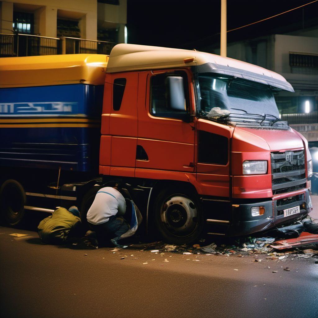 Occupant of heavy transport vehicle injured in collision with heavy transport vehicle or bus digital illustration