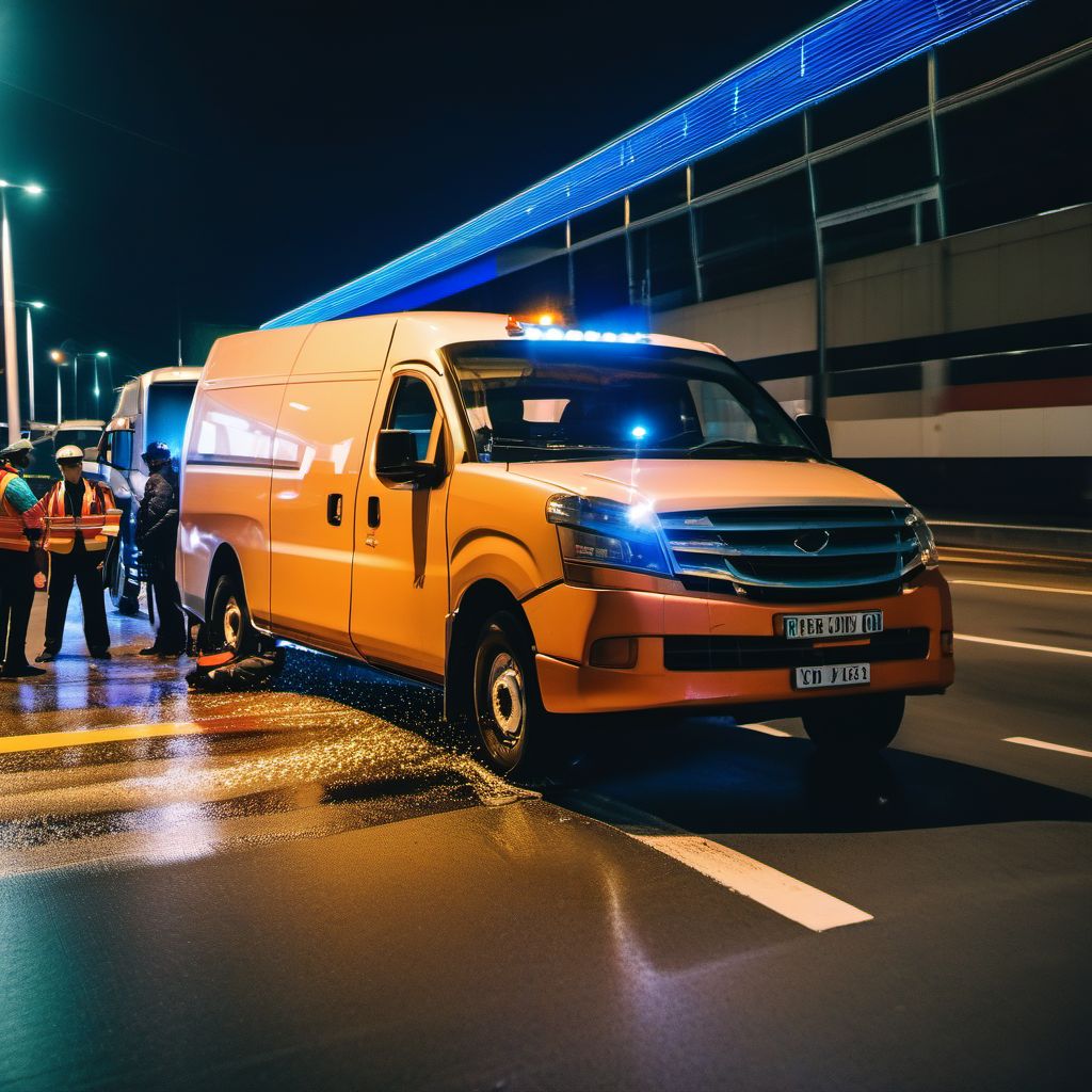 Passenger in heavy transport vehicle injured in collision with other nonmotor vehicle in nontraffic accident digital illustration