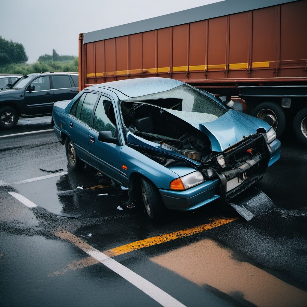 Unspecified occupant of heavy transport vehicle injured in collision with other nonmotor vehicle in traffic accident digital illustration