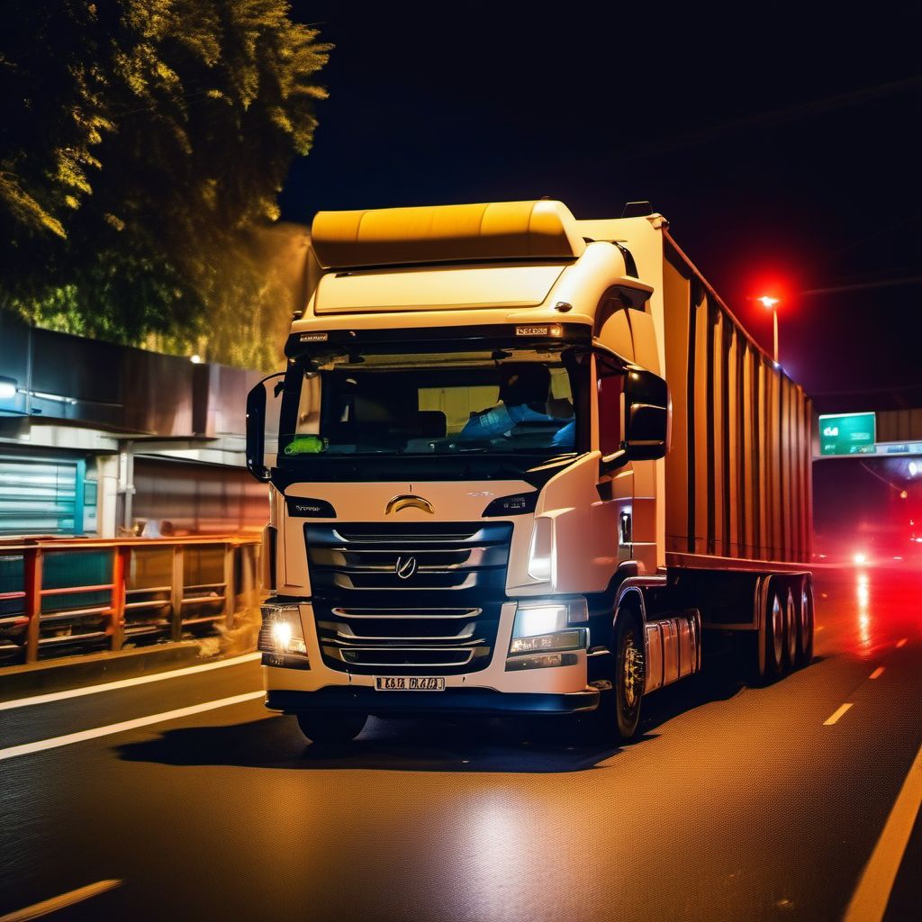 Passenger in heavy transport vehicle injured in collision with fixed or stationary object in nontraffic accident digital illustration