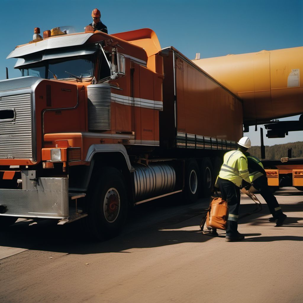 Person boarding or alighting a heavy transport vehicle injured in collision with fixed or stationary object digital illustration