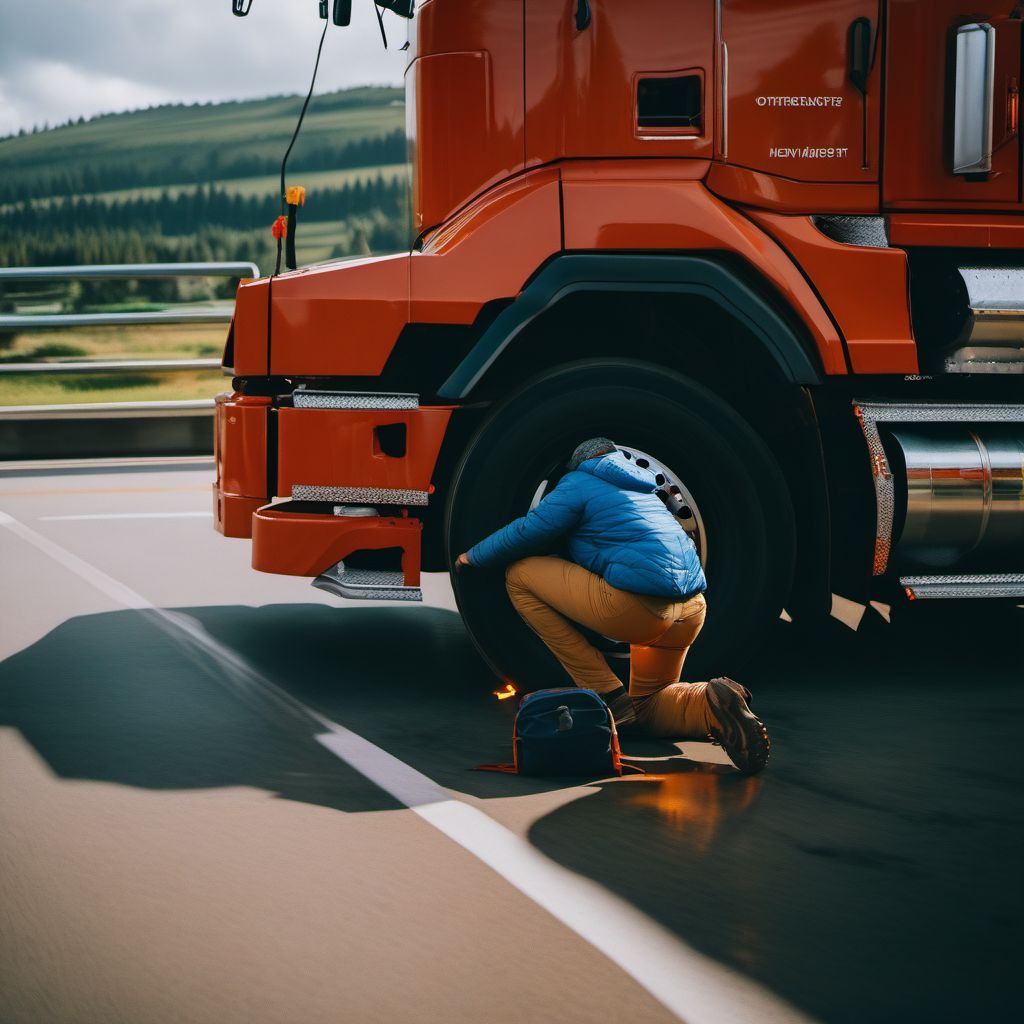 Person on outside of heavy transport vehicle injured in noncollision transport accident in nontraffic accident digital illustration