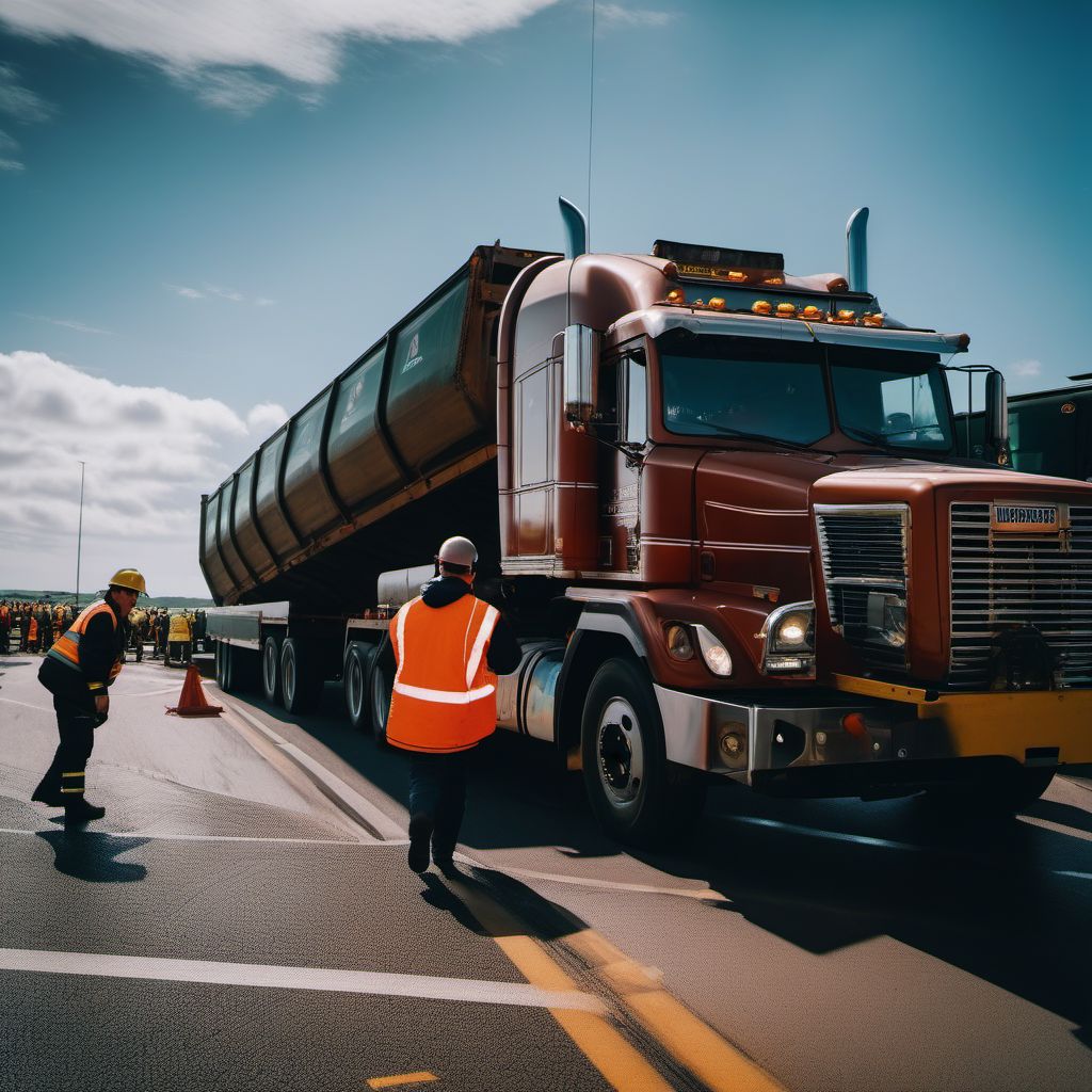 Person boarding or alighting a heavy transport vehicle injured in noncollision transport accident digital illustration