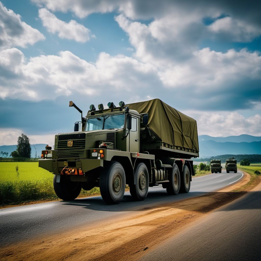 Occupant (driver) (passenger) of heavy transport vehicle injured in transport accidents with military vehicle digital illustration