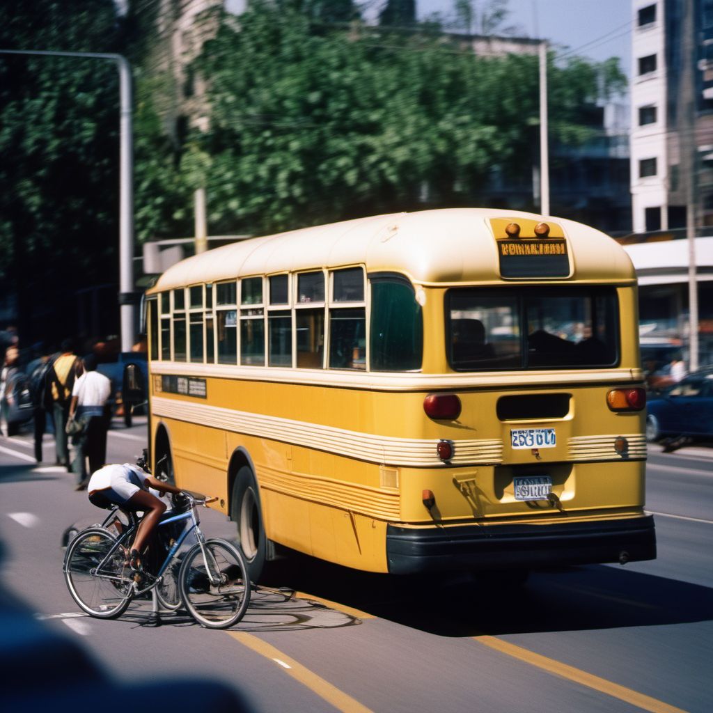 Unspecified occupant of bus injured in collision with pedal cycle in nontraffic accident digital illustration