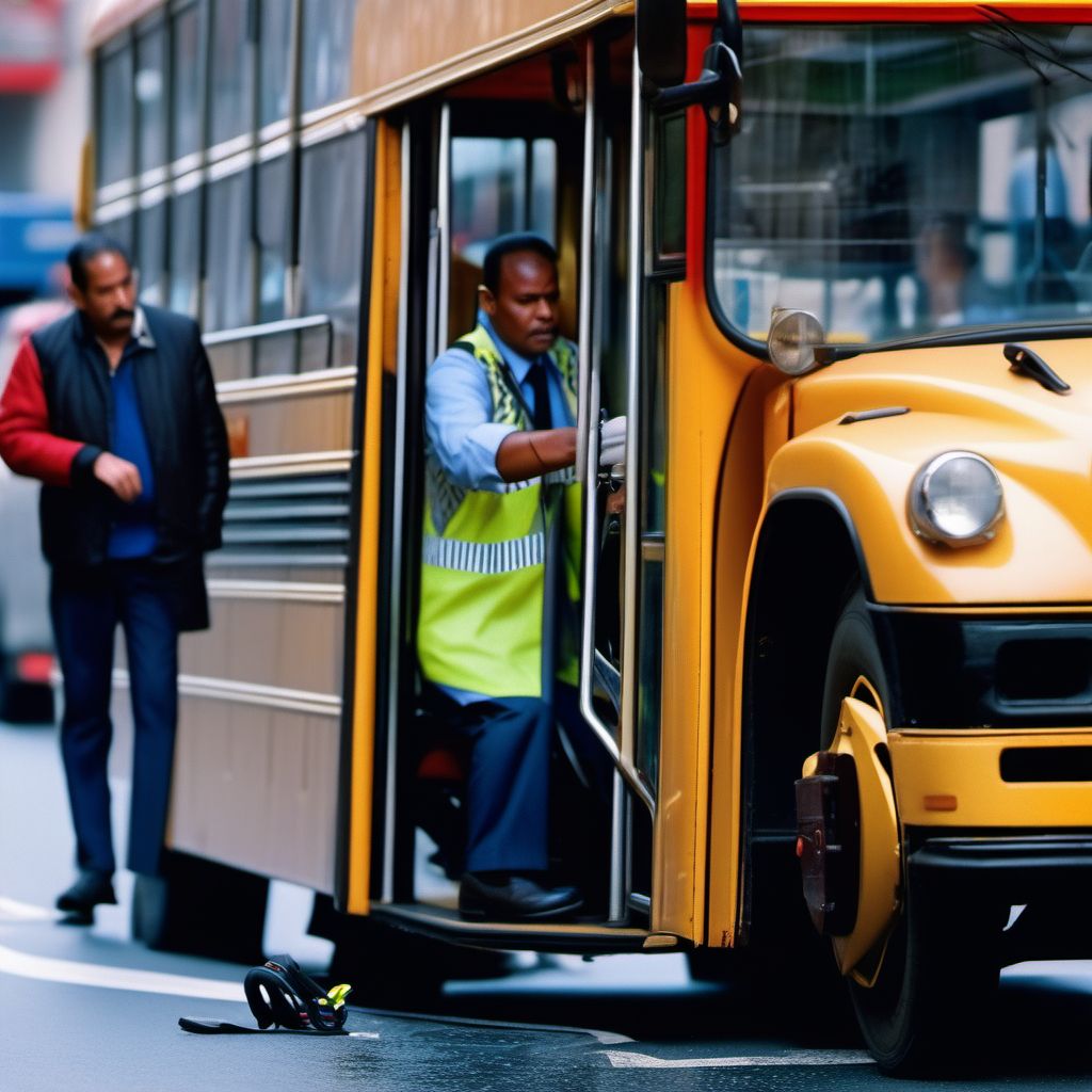 Driver of bus injured in collision with pedal cycle in traffic accident digital illustration