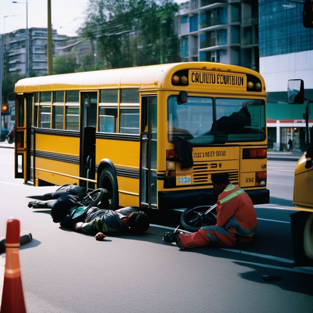 Bus occupant injured in collision with two- or three-wheeled motor vehicle digital illustration