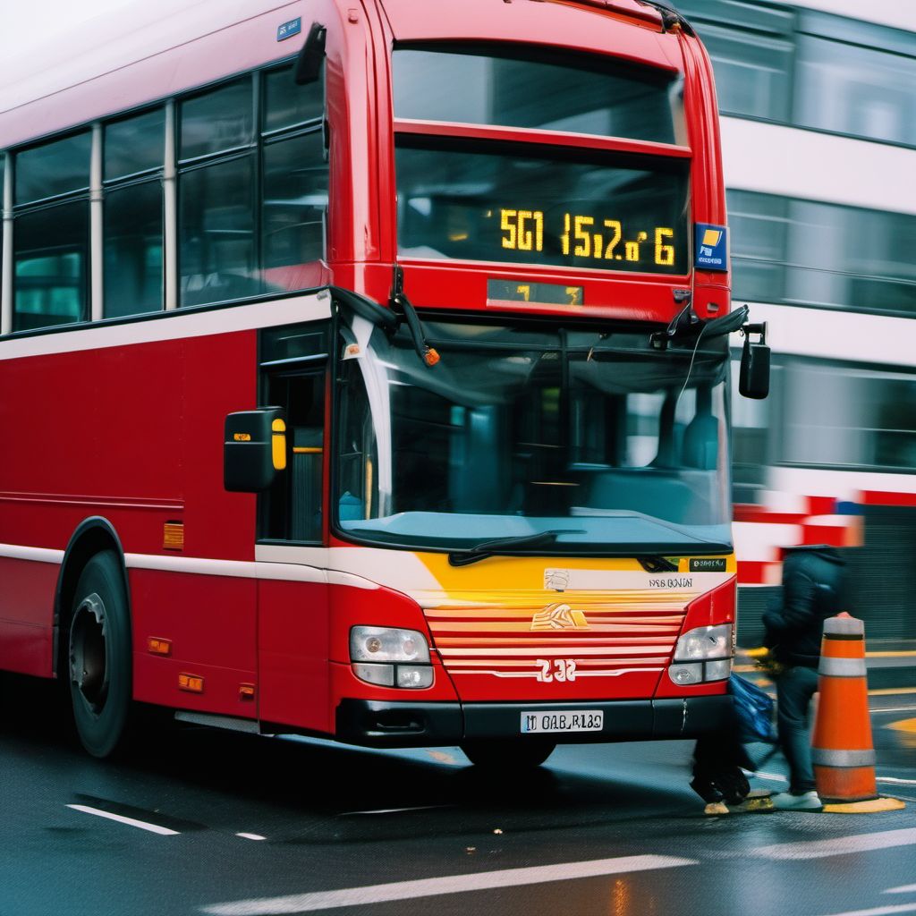 Passenger on bus injured in collision with heavy transport vehicle or bus in nontraffic accident digital illustration