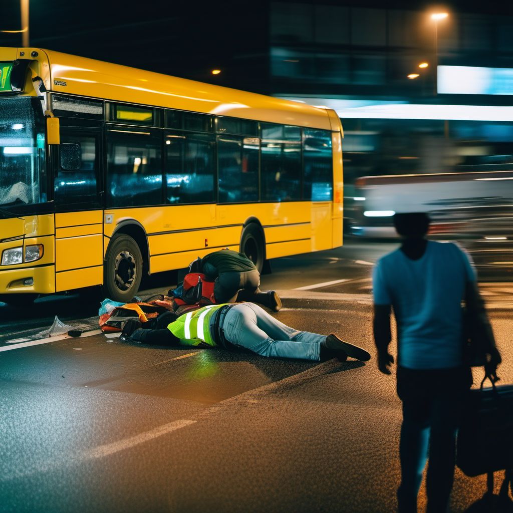 Passenger on bus injured in collision with heavy transport vehicle or bus in traffic accident digital illustration