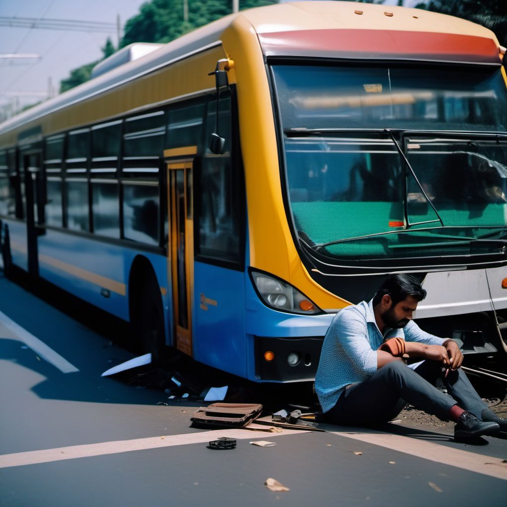 Driver of bus injured in collision with railway train or railway vehicle in traffic accident digital illustration