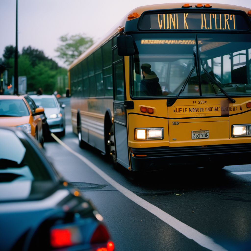 Person on outside of bus injured in collision with other nonmotor vehicle in nontraffic accident digital illustration