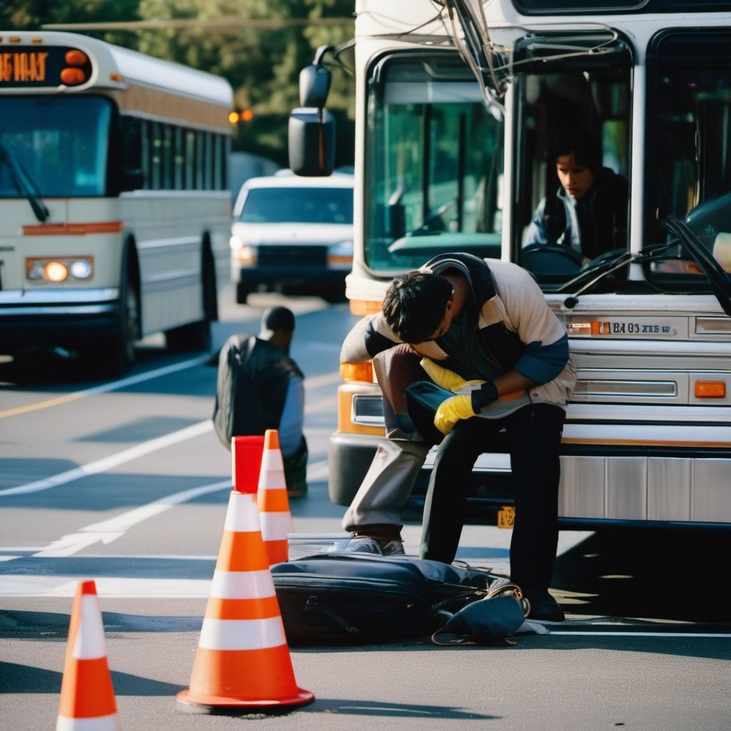 Person on outside of bus injured in collision with other nonmotor vehicle in traffic accident digital illustration