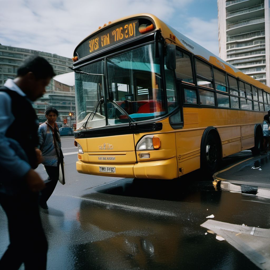 Bus occupant injured in collision with fixed or stationary object digital illustration