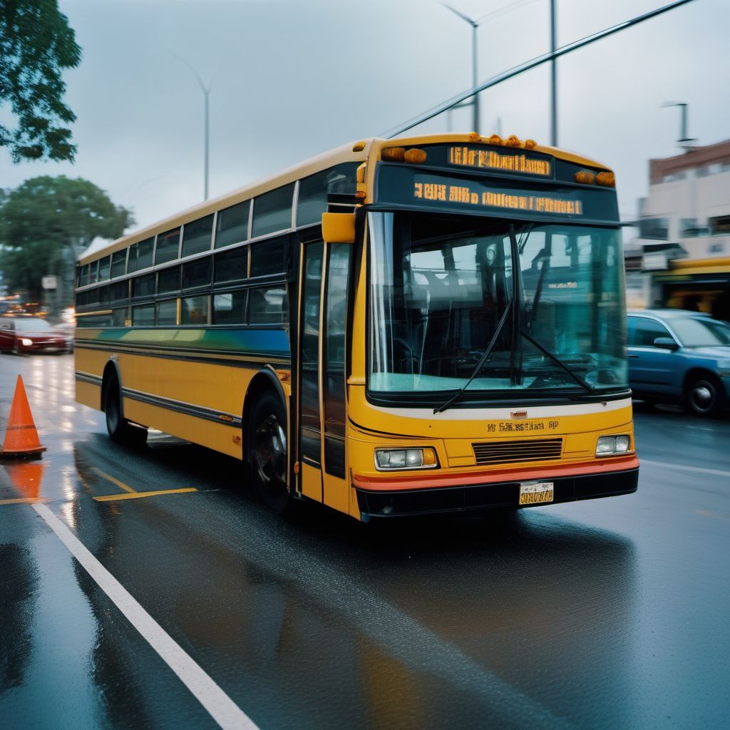 Driver of bus injured in collision with fixed or stationary object in nontraffic accident digital illustration