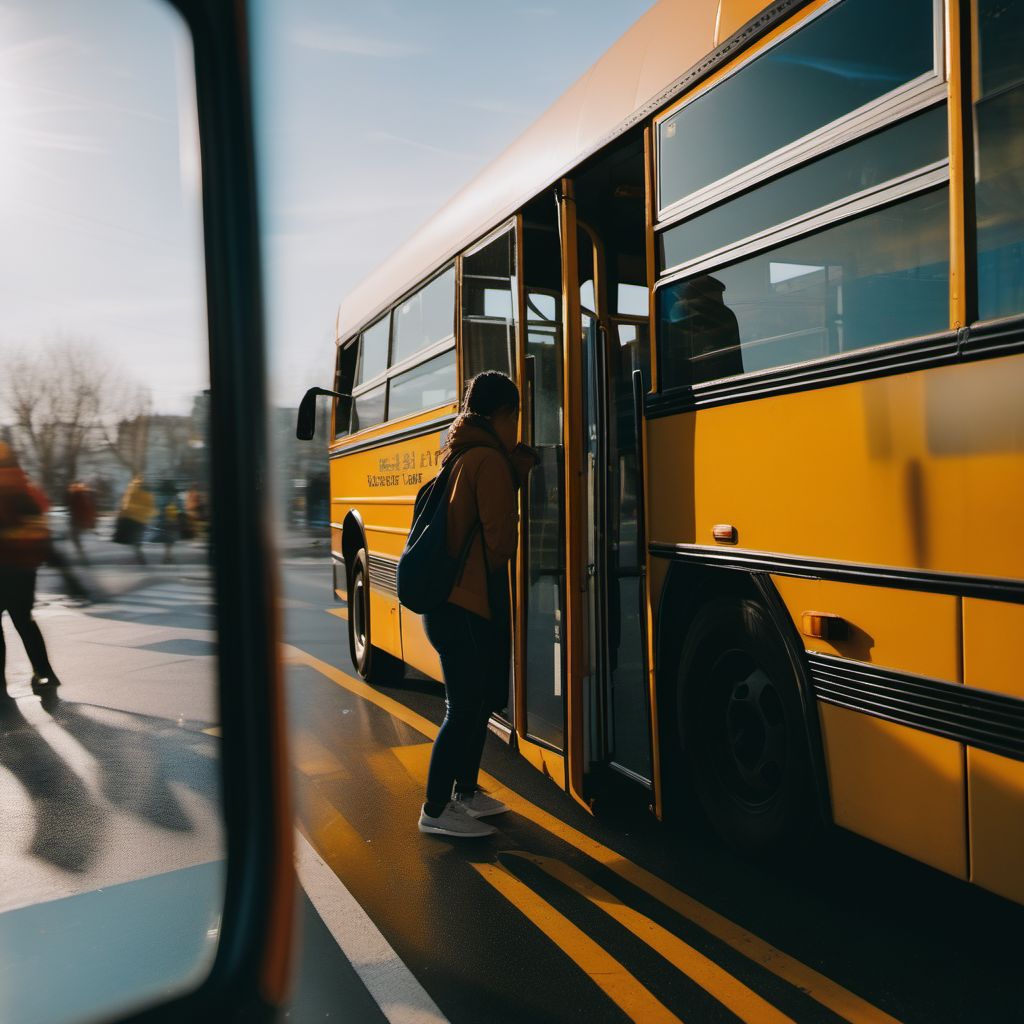 Person boarding or alighting from bus injured in collision with fixed or stationary object digital illustration