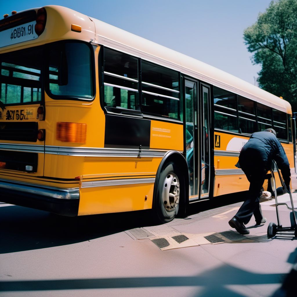 Person boarding or alighting from bus injured in noncollision transport accident digital illustration