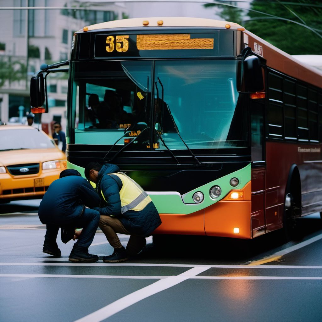 Person on outside of bus injured in noncollision transport accident in traffic accident digital illustration