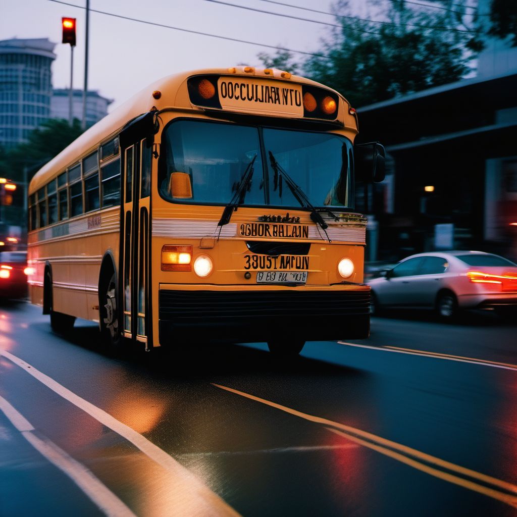 Unspecified occupant of bus injured in noncollision transport accident in traffic accident digital illustration